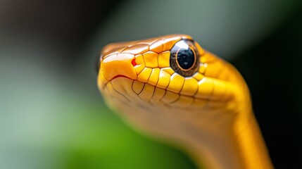 Fototapeta premium Close up of a vibrant yellow snake displaying intricate scales and a curious expression in a natural setting