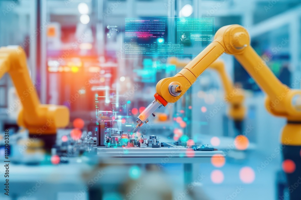 Aufkleber Robotic arms in a hightech factory environment