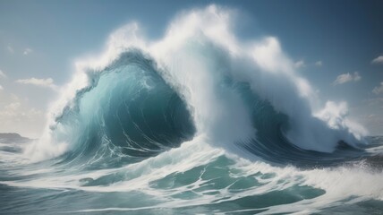 Crashing Wave A powerful ocean wave splashing against the shore, creating a dramatic scene