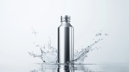 Silver bottle in water splash.