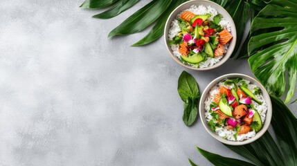 Fresh Vibrant Salad Bowls with Rice and Colorful Vegetables