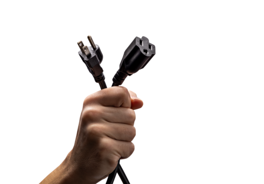 Hand holding the connectors of a US power cord - isolated 