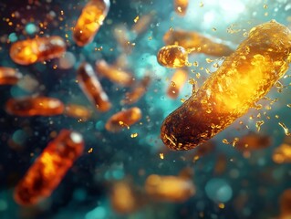 Captivating Amber Liquid Explosion with Glowing Ethereal Bubbles