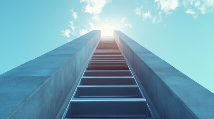 Fototapeta premium Entrepreneurial Success Concept Corporate Ladder - An inspiring depiction of a corporate ladder reaching for the sky symbolizing ambition, growth, achievement, opportunity, and success.