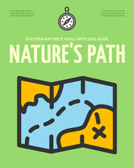 Nature Path Camp Concept Vertical Invitation Placard Poster Banner Card Template. Vector illustration of Journey Way