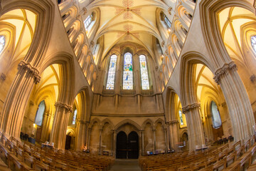 Fototapeta premium Wells cathedral is set in the medieval heart of England's smallest city and formally the Cathedral Church of St. Andrew, Somerset England.