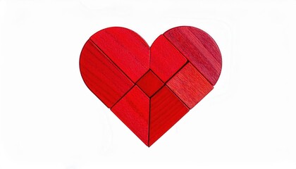 Red Wooden Heart Puzzle Design. Perfect Symbol for Valentine's Day, Love, and Women's Day Gifting or DIY Craft Inspiration for Unique, Romantic Handmade Decorations and Keepsake Art Projects