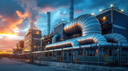 A detailed image of large industrial turbines powered by steam generated from waste, illustrating how waste-to-electricity plants capture energy from waste combustion to produce electricity