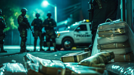 Law enforcement officers conduct night raid on illegal drug shipment