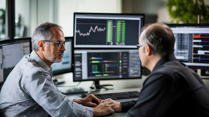 Business Partners Discussing Financial Data in Modern Office Setting