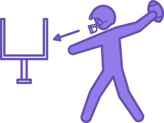 American Football Icon Color. Vector Illustration. Sportsman Trying to Score a Ball into the Goal. Man with Helmet and Football. Sports Concept