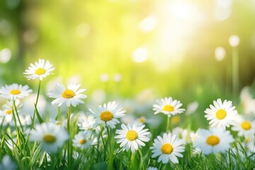 Field of daisies with sunshine