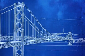 Fototapeta premium Architectural Blueprint of Iconic Bridge Suspension Structure