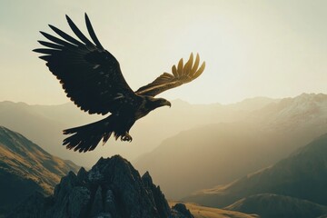 Obraz premium Bird in flight over mountains