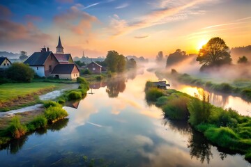 Fototapeta premium collection of creative and unique background images captures the serene beauty of fog in nature, bustling cities, and tranquil villages. Featuring soft, misty textures, and atmospheric details, these 