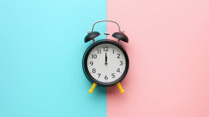 Snoring classic alarm clock on pastel trendy background