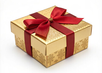 Fototapeta premium Golden Gift Box with Red Ribbon 