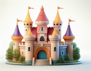 Whimsical castle adventure fantasy land 3d model playful environment vibrant colors creative design for kids