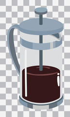 Coffee maker brewing french press on white background