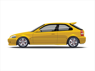 Concept car yellow color on gray background for decoration