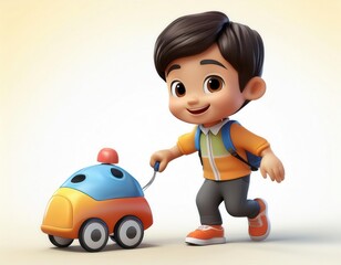 Child playing with toy car in bright indoor space illustrative scene cheerful environment engaging perspective for kids' development