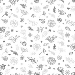 Black flowers leaf pattern cute line white