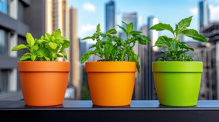 Fototapeta premium Urban Herb Garden in Colorful Pots