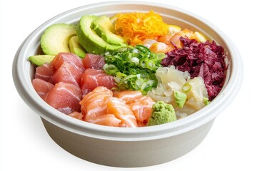 Fresh Sushi Bowl with Varied Toppings and Colorful Ingredients
