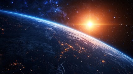 Fototapeta premium Earthrise from Space with a Glowing Sun