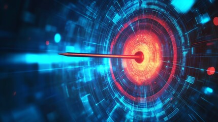 Fototapeta premium A dart hits the bullseye of a futuristic target.