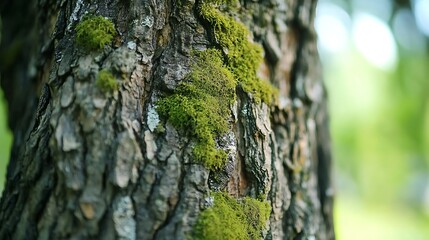 Obraz premium Mossy Tree Bark Texture Close Up View