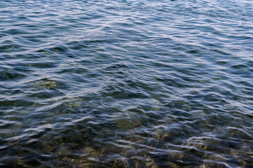 Water blue sea. Lake wave surface. Ocean texture abstract. Waves ripple reflection sunset.