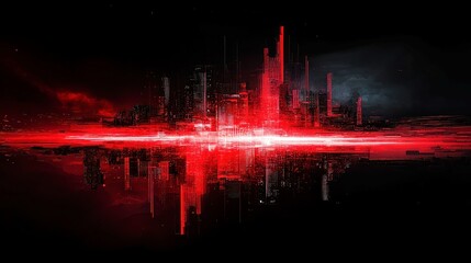 Fototapeta premium Vibrant Red Urban Landscape, an abstract representation of city life infused with rich red hues, illuminating the dynamic energy and essence of urban environments.