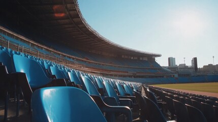 
Under the blue sky, the empty stadium seats symbolize the broad prospect and infinite yearning for sports
