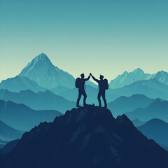 Obraz premium Mountaintop Teamwork Illustration