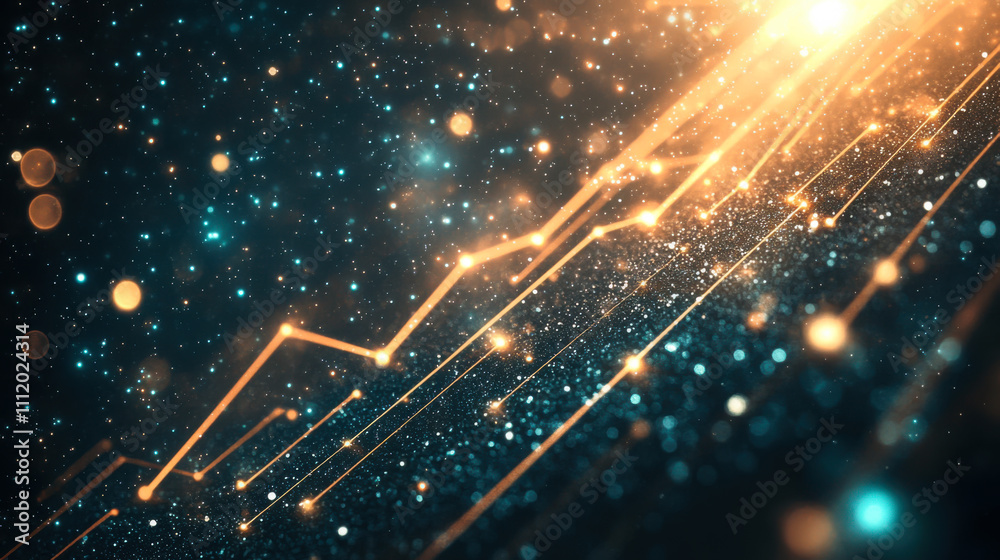 Aufkleber A dynamic display of glowing particles and geometric shapes representing data flow in a futuristic, digital landscape