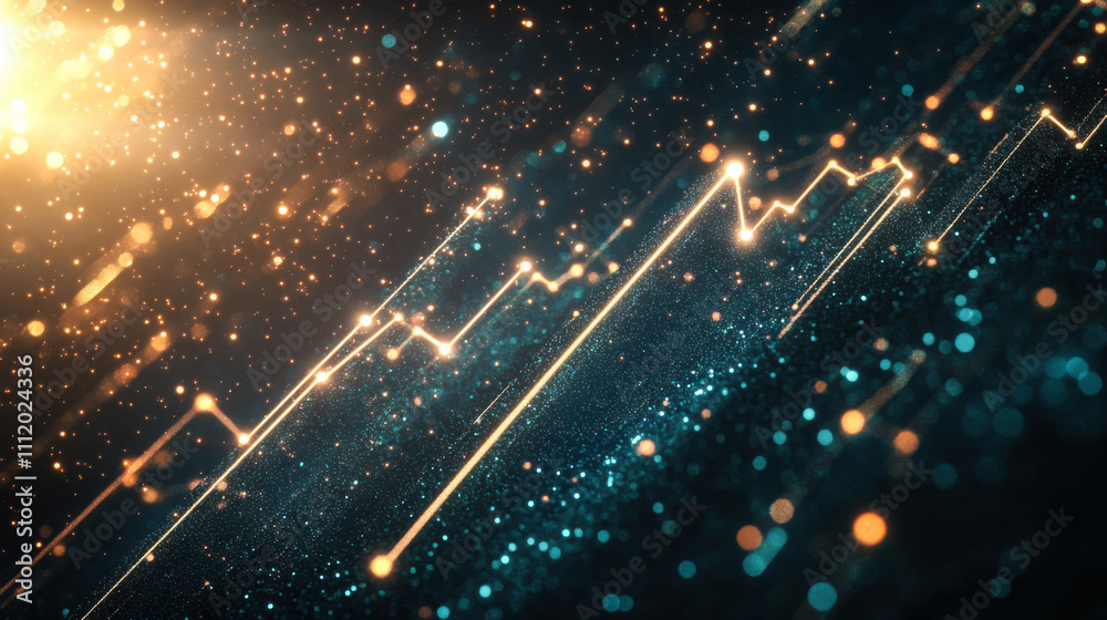 Aufkleber A dynamic display of glowing particles and geometric shapes representing data flow in a futuristic, digital landscape