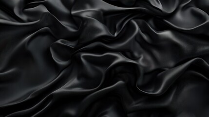 Obraz premium Elegant black silk fabric with smooth, flowing textures and luminous sheen.