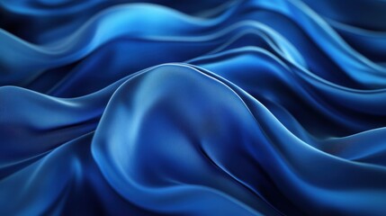 Obraz premium Luxurious close-up of flowing blue satin fabric swirls in gentle waves.