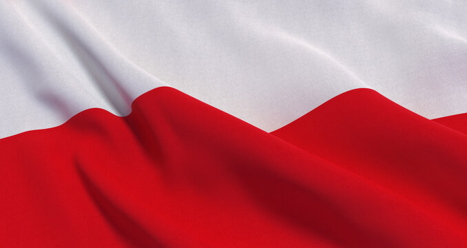 drapeau Polonais pos&eacute; et pliss&eacute; avec texture de tissus - rendu 3d
