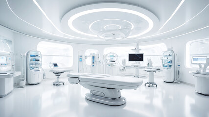 Clean white advanced futuristic interior, corridor or room