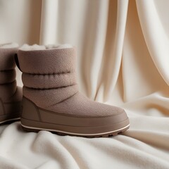 Winter warm shoes with white and brown color combination, nice size and shape.