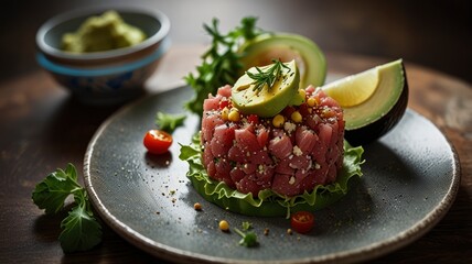 tuna tartar with avocado and salad 