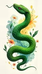 Obraz premium Whimsical Low-Poly Snake Among Orange and Yellow Flowers