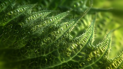 Green Leaf Texture Water Droplets Close Up
