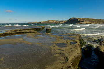 Coastal landscape in Peninsula Valdes at dusk, World Heritage Site, Patagonia Argentina
