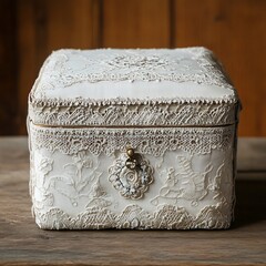 Elegant Vintage Lace-Embellished Wooden Trinket Box