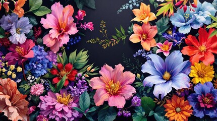 Fototapeta premium Vibrant and playful floral illustration with bold colors and textures, fun graphics, energetic vibes, playful designs, bold colors, vibrant illustrations