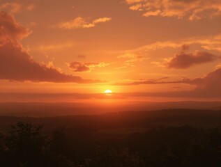 Fototapeta premium Warm golden light illuminates the sky as the sun approaches its final moments on the horizon , golden sunset sky, peaceful landscape, afternoon, daybreak