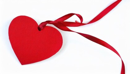 Romantic Red Heart Tag with Ribbon. Perfect for Valentine's Day Gift Wrapping, DIY Crafts, Love Notes, or Romantic Decor. Touch of Elegance and Affection for Special Occasions